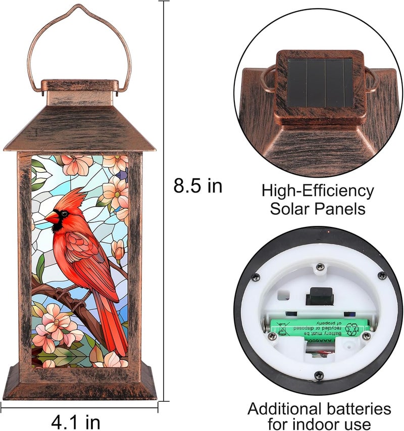 Doogarden Solar Lantern Outdoor Waterproof Cardinal Garden Decor Birthday Gifts for Women Mom and Grandma Solar LED Plastic Decorative Hanging Light for Yard(Cardinal) - Image 5